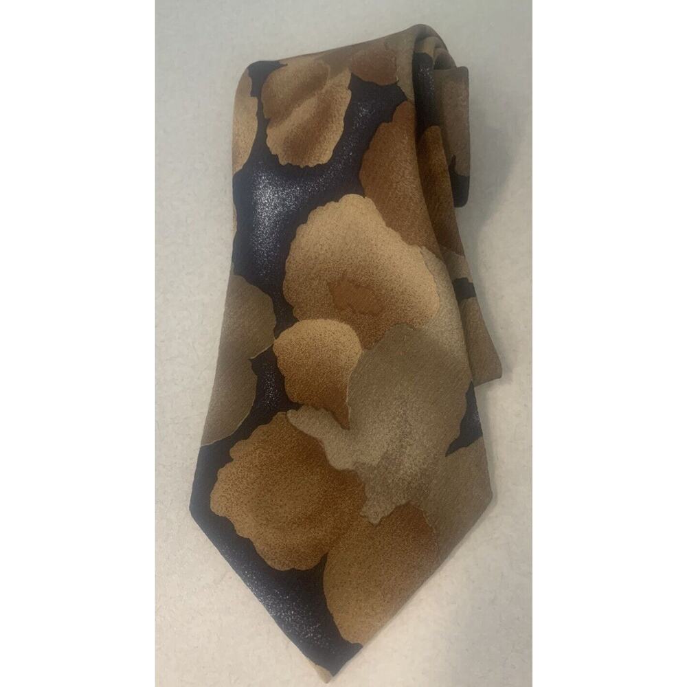HUGO BOSS Men's 100% Silk Neck Tie Italy Floral Watercolor Italian Brown Black